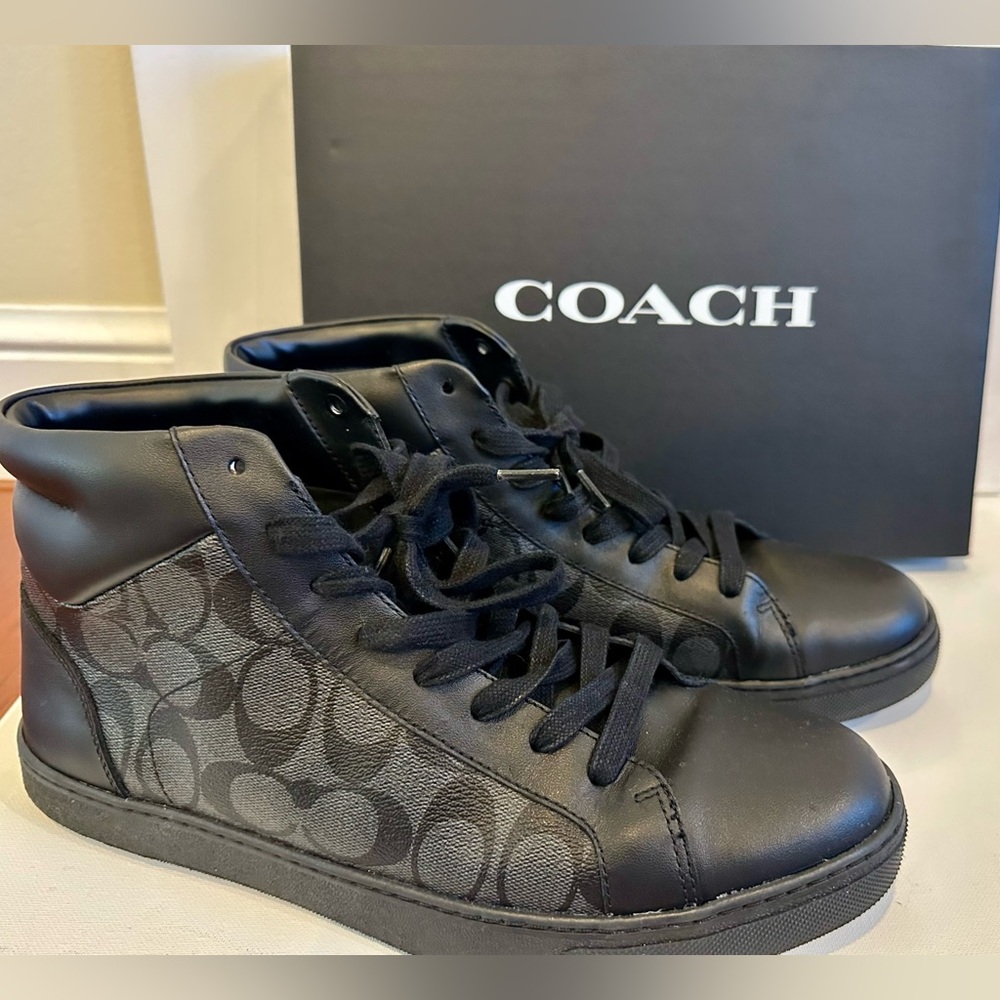NIB Coach Signature Print Leather Hi Top Sneakers